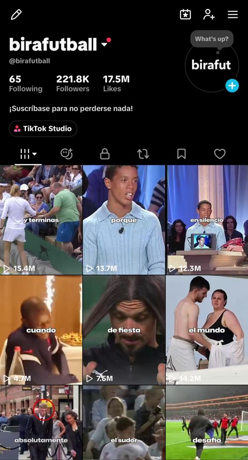 Perfil de TikTok birafutball: 221,8 mil seguidores